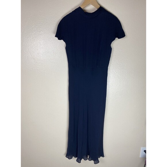 Talbots 12 100% Silk Dress Midi A-Line Evening Gown V-Neck Diamond Flutter Party - Picture 3 of 4